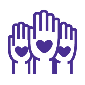 three hands holding hearts icon