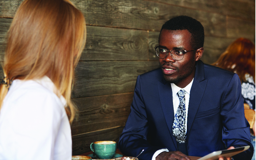 woman talking to a man