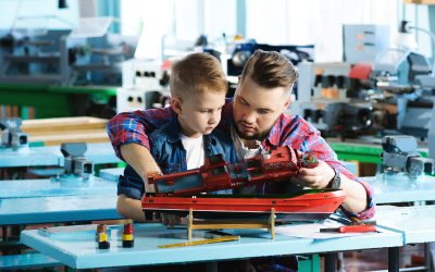 father and son working on a project