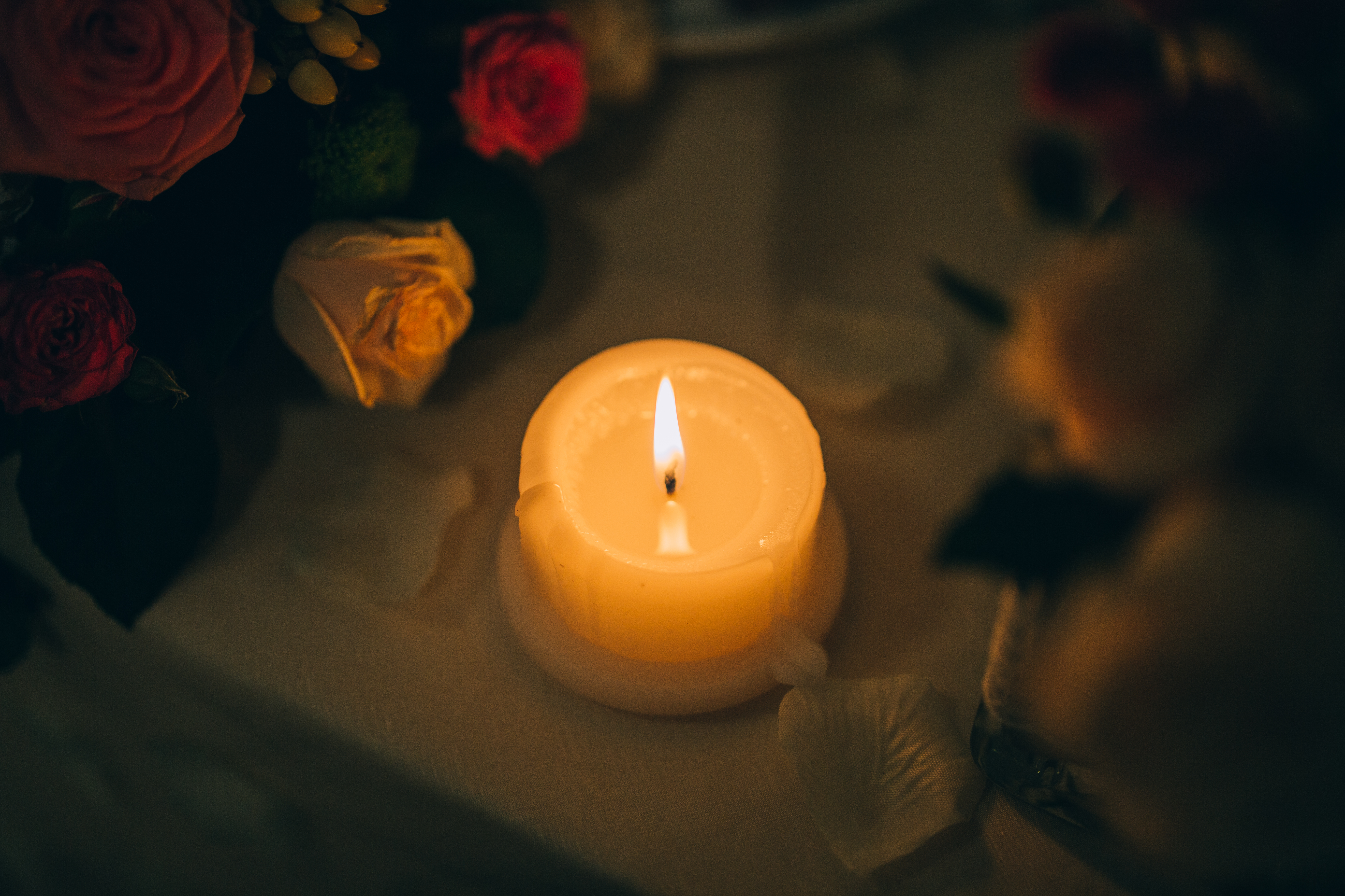 candle and roses