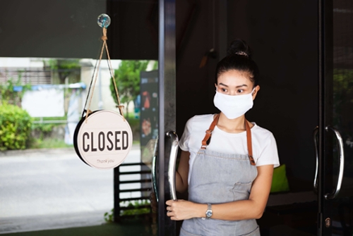 woman with mask working